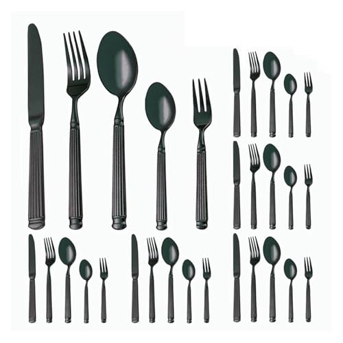 30-Piece Stainless Steel Cutlery Set for 6, Includes Knife, Fork, Spoon, and Teaspoon for Home Dining (30pcs - Black)
