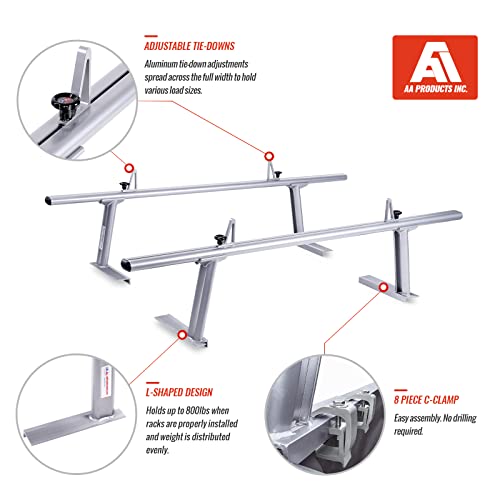 Image of Model APX2502-SLV Low-Profile Utility Aluminum Pick-Up Truck Ladder Rack with Load Stops
