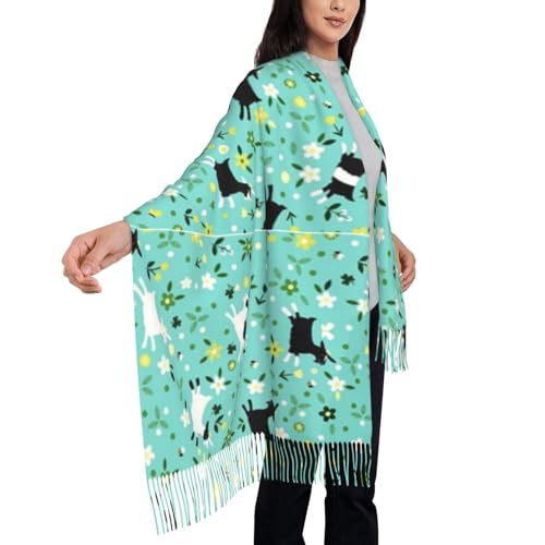 Goat Frolic Print Tassel Scarf 77.6" X 28.3"Shawl Scarf Women Warm Soft Gift For Fall Winter Season4