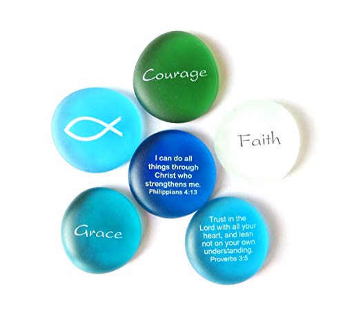 Lifeforce Glass The Glow of Faith Frosted, Scriptures and Expressions of Faith on Frosted Sea Glass Stones, Inc., Set I