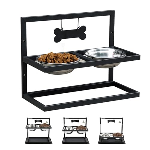 Ciotola per cani rialzata,3 altezze regolabili,con ciotole per cani in acciaio inox (6,7 x 2),Ciotola in Acciaio Inossidabile con Suppporto Regolabile,per Taglia Piccola, Media