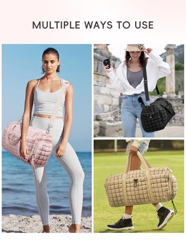 Image of CLUCI Weekender Travel Bag for Women Puffer Tote Bag Carry On Duffle Overnight Bags with Shoe Compartment
