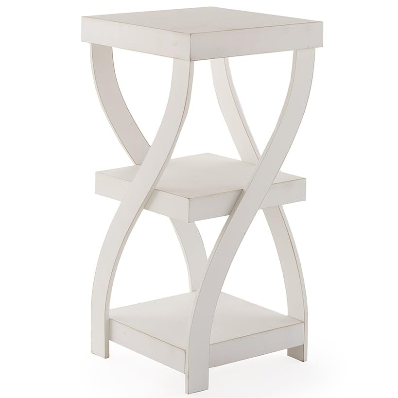 Distressed Twisted Wood Accent Table - Distressed White