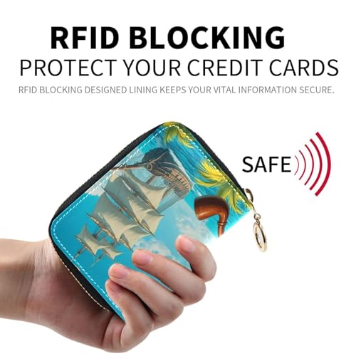 Small RFID Credit Card Holder Wallet with Zipper, Leather Wallet Case for Women Skull2