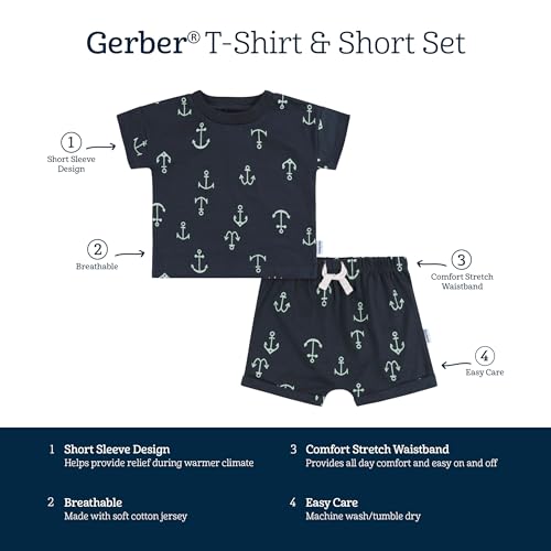 Image of Gerber Baby Boys' Toddler T-shirt and Short Set