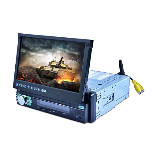 YVSoo 1 DIN Navegador GPS Autoradio Pantalla Retráctil para Coche, 7" 1080P Bluetooth Reproductor MP5 Radio Am/FM/RDS con Mapa, Conducir Grabadora, Control de Volante