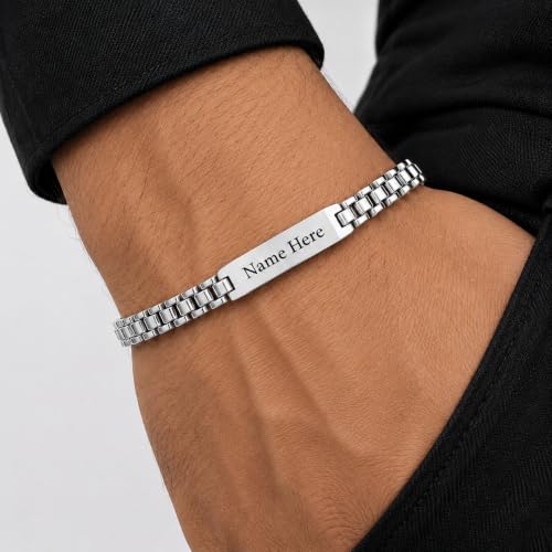 Image of Personalized Bracelet For Men - Adjustable Name Engraved Stainless Steel Bracelet Custom Gift for Him