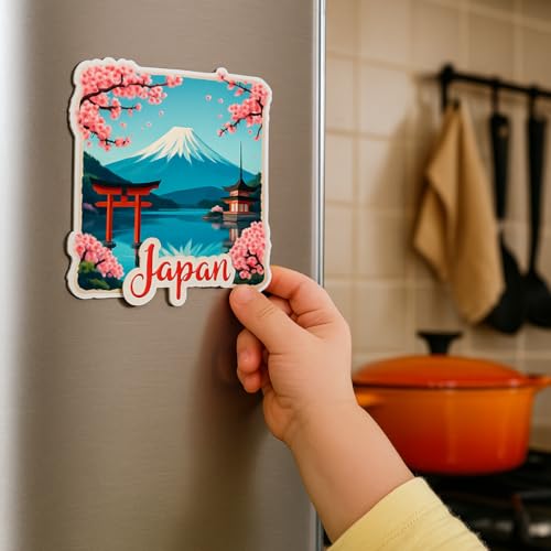 Image of Naxon Japan Souvenir Wooden Fridge Magnet - 3x3 Inch Travel Collectible Refrigerator Magnet | Mount Fuji, Cherry Blossom, Tokyo Tower Design | Wooden Kitchen Decor & Gift | Pack of 1