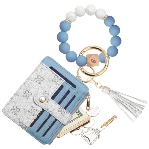 Image of COOLANS Silicone Bracelet Wristlet Wallet Credit Card Holder RFID,ID Window,Key Ring Tassel,Slim Wallet Women Keychain Purse