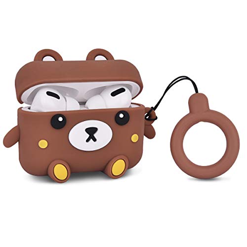 Image of AirPods Pro Case Cute 3D Animal Fashion Character Silicone Case Cover for AirPods Pro Cartoon Airpod Protective Skin with Fun Keychain (Brown Bear)
