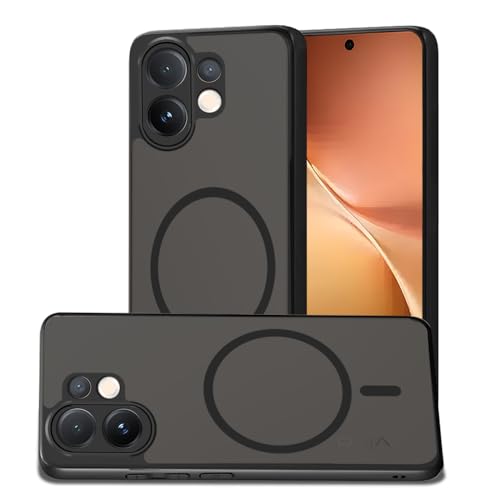Image of AESTMO Vivo V60 5G / T4 Pro 5G Back Cover | 360 Protection | Matte Frosted Hard Back Translucent | Compatible with MagSafe Accessories (MagSafe Matte Hard Black Bumber)