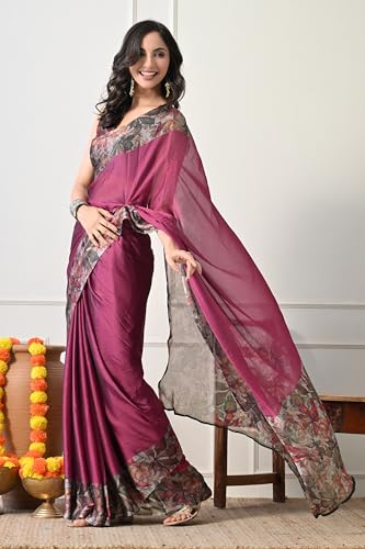 Image of MIRCHI FASHION Women Saree Floral Printed Chiffon | Breathable Lightweight Summer Sari for Office and Daily Use with Unstitched Blouse (Available in 20 Styles)