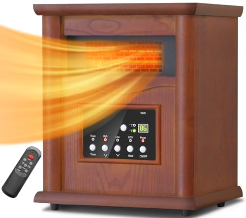 1500W Infrared Heater for Indoor Use, Electric Space Heater for Large Room, 3 Mode Thermostat, 12H Timer, Remote Control, Room Heater with Tip-Over & Overheat Protection Home Office Basement