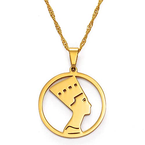 Pendentif Reine Égyptienne Néfertiti avec chaîne de 45 cm couleur or