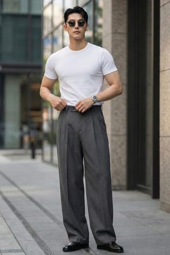 Image of Veirdo Men's Korean Style Pants with Modern Slim Fit Design, Comfortable Fabric, Casual & Smart Look, Perfect for Office and Outings (Sizes S to 2XL)