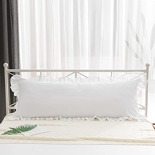 Meaning4 White Body Pillowcase With Ruffles Cotton Pillow Sham Cover 21"X54" 1Pc #TOP7