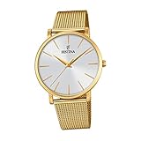 weißes Ziffernblatt mit goldenen Zeigern, Strichindex, Festina Logo