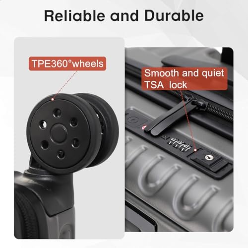 Carry On Luggage 22x14x9 Airline Approved, 20 Inch Hard Shell Carry On Luggage, Suitcase Carry-on Small Siutcase with Wheels (Grey, 1PC)4