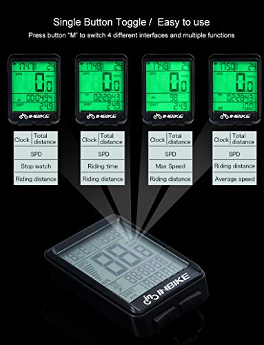 Bicycle Speedometer Odometer Waterproof Wired Stopwatch/Average Speed/Trip Time/Distance Recording Odometer Bike Computer with LED Backlight for Cycling (Wired, Green) - Thumbnail 6