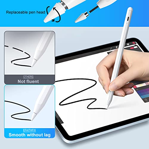 EFaith Stylet Tactile pour Écrans avec Capuchon Magnétique et Embouts de Rechange - Stylet Capacitif Universel pour iOS iPad Pro/Mini/Air/iPhone/Microsoft Android Appareil (Universel-Blanc)