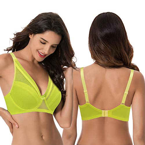 Curve Muse Women's Plus Size Unlined Minimizer Full Coverage Mesh Underwire Bra-2Pack-Black,Neon Yellow-34Dd #TOP5