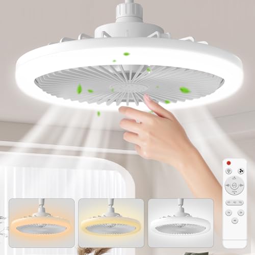 Biukis Ventilatore a soffitto con luce, interno con luce e telecomando, 3 colori regolabili in modo continuo per camera da letto, bagno, garage, cucina