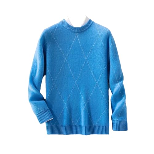 Men Cashmere Wool Sweater O-Neck Jacquard Pullover Autumn Winter Casual Thick Jumper Large Size Top Sky Blue