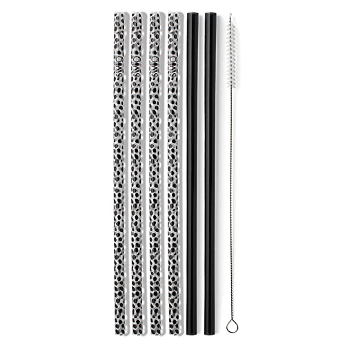 Swig Life Pack of 6 Reusable Plastic Straws with Cleaning Brush, BPA Free Plastic Reusable Straws, Colorful Drinking Straws for Cups & Tumblers (Spot On + Black)