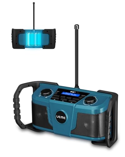 UEME DAB Plus Radio Baustellenradio Mit Akku, Outdoor Radio Mit Bluetooth 5.0, DAB+, FM Und Aux, Robustes Gehäuse, Spritzwassergeschützt, inkl. DC Netzkabel (Blau)