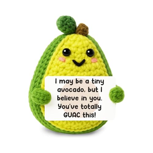 JoyHaus Positive Avocado Emotional Support Plush - Handmade Crochet Stress Relief Gift for Women, Men, Coworkers & Friends - Perfect Christmas, Birthday, Fall Thanksgiving Decor & Daily Encouragement