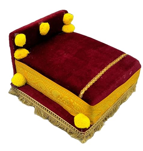 Image of RD Handicraft Thakur ji Bed, Laddu Gopal ji Bed, Bal Gopal ji Bed with Blanket Silk All Purpose Bed |Maroon (17x16x10 cm)