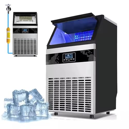 Máquina de hielo comercial, 40 cubitos en 10-20 minutos, 55 kg/24 h, máquina de hielo automática independiente de acero inoxidable, capacidad de almacenamiento de hielo de 15 kg, con filtro.,80kg
