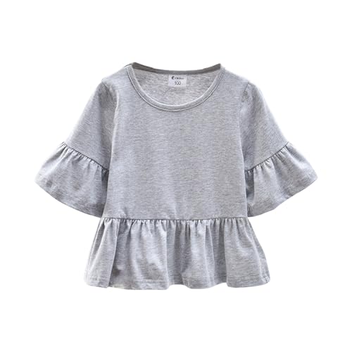Toddler Girls Cute Half Ruffle Sleeve T Shirt Short Sleeve Crewneck Cotton Comfy Tops Casual Outdoor Vacation Kids Outfits