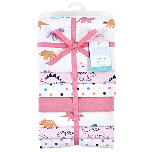 Image of Little Treasure Hudson Baby Cotton Poly Flannel Receiving Blankets Multipack, Pink Cuteasaurus, 30x30 inches
