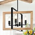17" Farmhouse Natural Wood Chandelier, (4-Light, 17-Inch), Rustic Dining Room Light Fixtures Over Table, Adjustable Hanging Light Fixture for Kitchen, Living Room, Foyer, Entryway