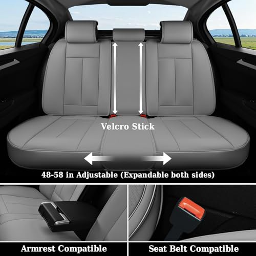 Image of Coverado Back Seat Cover, Gray Seat Covers for Cars, Waterproof Back of Car Seat Protector for Kids, Nappa Leather Car Seat Cushion, 3-Pieces Universal Fit Most Cars Interior Backseat Covers