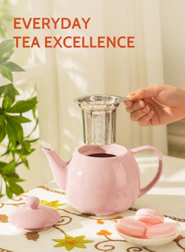 Image of Sweese Porcelain Teapot 27 oz with Infuser for Loose Leaf Tea, Pink