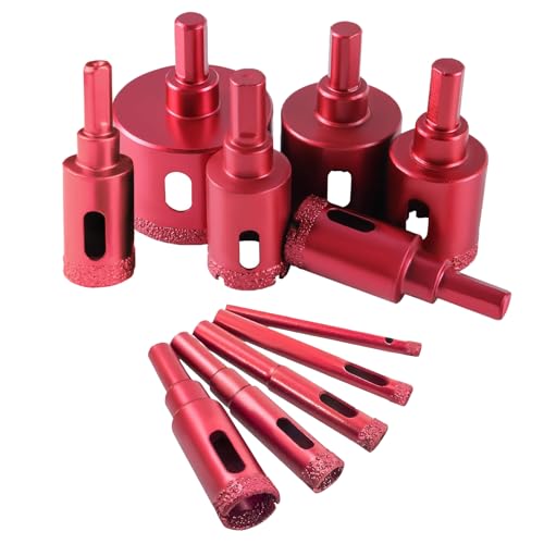 Diamond Hole Saw Tile Drill Bits Kit, 11 PCS Diamond Drill Bits for Ceramic, Brazing Core Hole Saw Set 6mm - 50mm, Tile Holes Cutter Set for Glass, Porcelain Cutting, Ceramic, Granite Stone, Marble