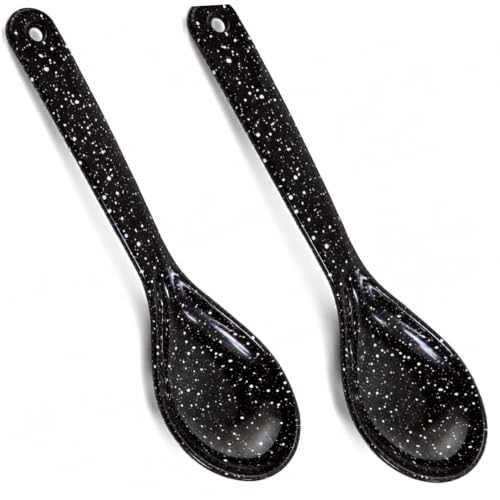 Image of Melvio By Malti Black Granite 2 Piece Serving Spoon | Melamine Dinnerware Set, Premium Dinner Set Crockery Plates Bowls Tableware for Home Dining Kitchen