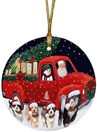 Christmas Express Delivery Red Truck Running Havanese Dogs Round Flat Ornament - Pet Decorative Hanging Ornaments for Christmas X-mas Tree Decorations - 2.75" Round Christmas Ornament