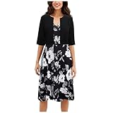 Women Midi Dress with Jacket 2 Piece Set Summer Casual Floral Flowy Dresses Elegant Chiffon Guest Dress with Cardigan, 7 Black Sundress