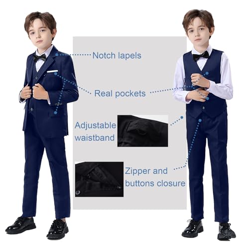 Image of Boy Suits 5 Pieces Formal Suit Set with Adjustable Waist Kids Dress Suit for Wedding Prom
