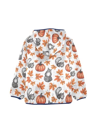 Maple Leaf Pumpkin and Squirrel Girls Fleece Jacket Girls Fall Jacket Boys Coats Zip Up Hoodie Children Outerwear 2-10T2