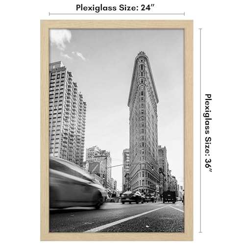 Americanflat 24x36 Poster Frame with Polished Plexiglass - Epic Collection - Gallery Wall Frames with Engineered Wood - Wide Photo Frame for Wall Display - Natural Oak