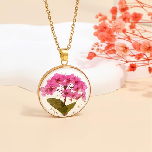 GolbalJew Birth Flower Necklace Handmade Month Floral Pendant Necklaces for Women - Real Pressed Flower Charm Jewelry, Personalized Birthday Gift4