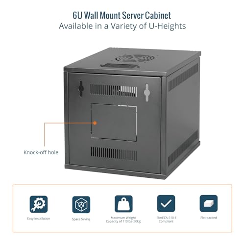 Tecmojo 6U Wall Mount Data Cabinet, 10In Wide 330Mm Depth Network Cabinet With Rack Shelf, Brush Panels, Cable Organizer For 10'' Av/It/Data Nas Devices, 50Kg Capacity, Glass Door - 6