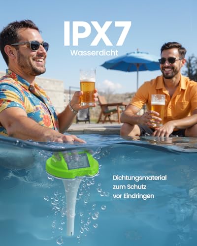 PoolPrime Pool Thermometer mit Doppelbildschirm, leicht ablesbar, Poolthermometer Schwimmend mit digitaler Anzeige, IPX7 wasserdicht für Hot Tubs, Cold Tubs und Schwimmbäder.（Green）