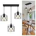 Phaosio 3-Light Pendant Lighting, Farmhouse Hanging Light Fixture for Kitchen Island & Dining Room, Industrial Vintage Ceiling Lamp with E26 Base, Adjustable Height, Matte Black