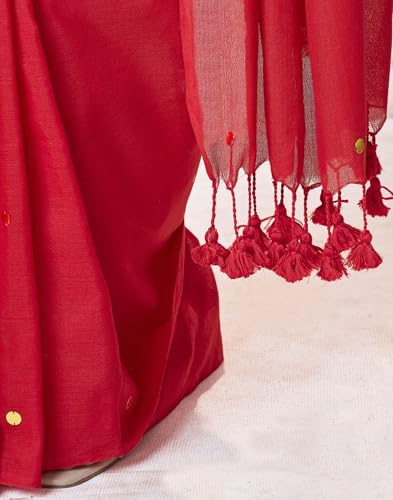 Image of SIRIL Women's Cotton Linen Sequence Saree With Unstitched Blouse Piece