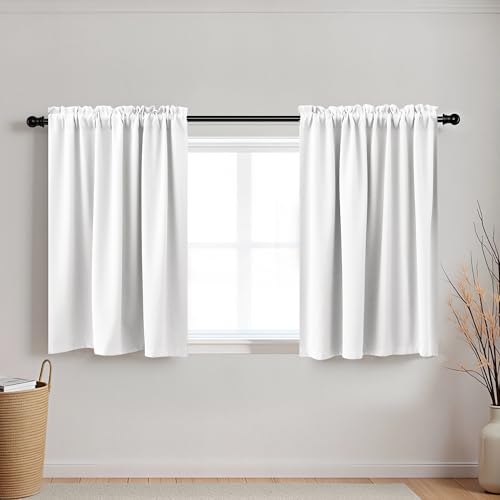 KOUFALL White Blackout Curtains 50% Black Out Cafe Curtains for Kitchen,24 x 24 Inch Length